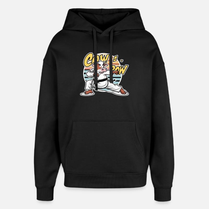 Vache Karaté Dojo Rétro - Sweat à capuche unisexe Stanley/Stella Oversized - noir
