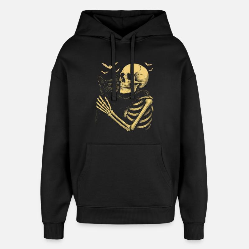 Halloween Cute Skeleton Cuddly Cat - Oversized Unisex Hoodie by Stanley/Stella - black