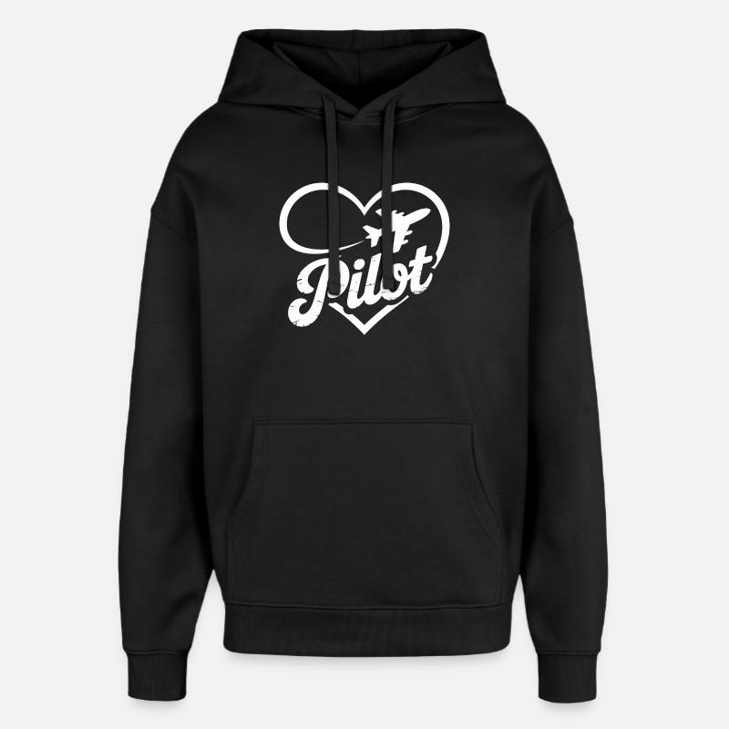 Pilot Heart Airplane Flight License - Oversized Unisex Hoodie by Stanley/Stella - black