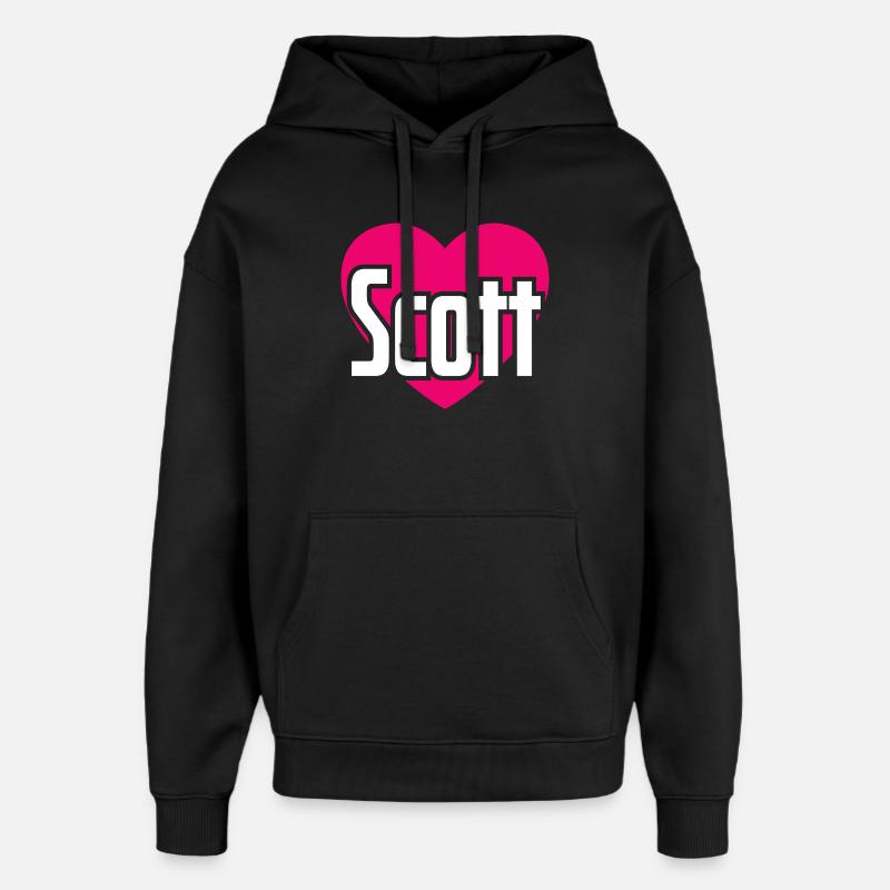 J’aime Scott Pink Heart J’aime Scott - Sweat à capuche unisexe Stanley/Stella Oversized - noir