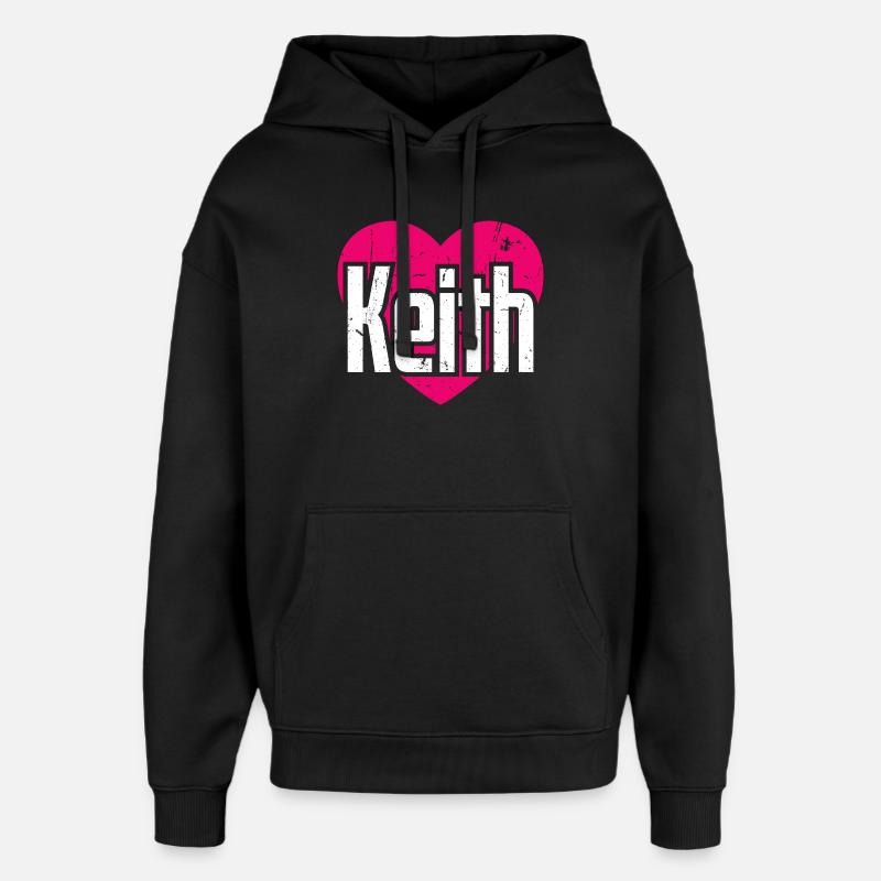 J’aime Keith Pink Heart J’aime Keith - Sweat à capuche unisexe Stanley/Stella Oversized - noir