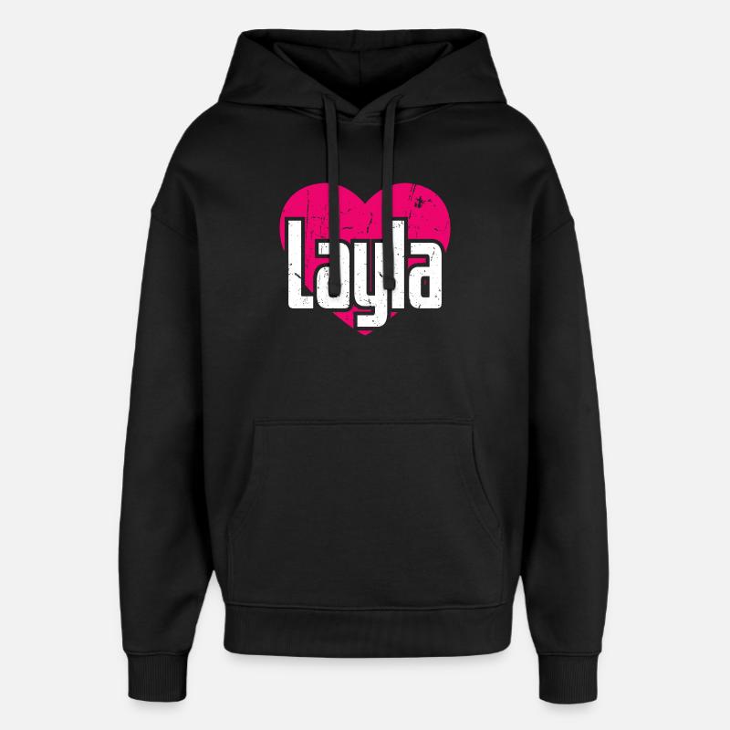 J’aime Layla Cœur Rose J’aime Layla - Sweat à capuche unisexe Stanley/Stella Oversized - noir