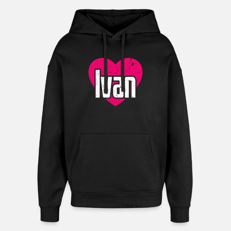 J’aime Ivan Coeur Rose J’aime Ivan - Sweat à capuche unisexe Stanley/Stella Oversized - noir