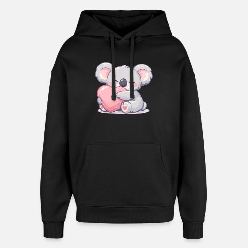 Petit koala câline le cœur - Sweat à capuche unisexe Stanley/Stella Oversized - noir