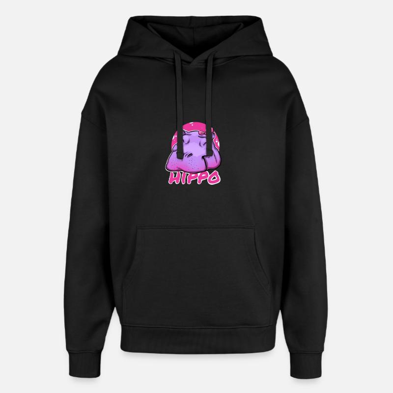 Hippopotame mignon avec nœud rose - Sweat à capuche unisexe Stanley/Stella Oversized - noir