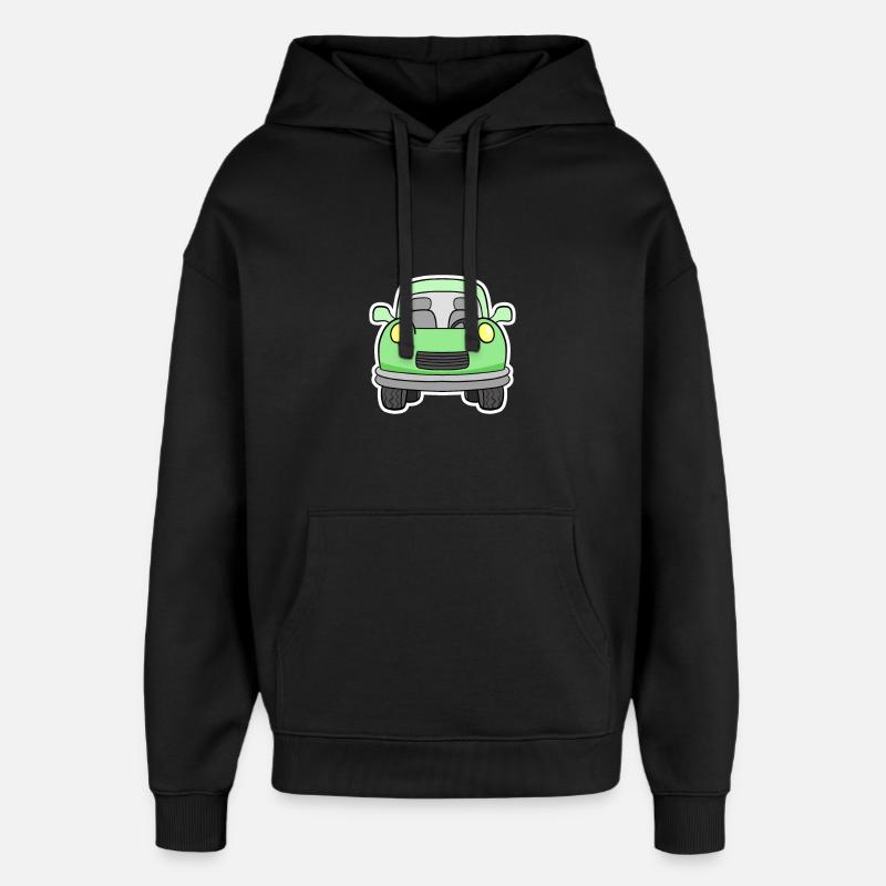 Cheerful green wagon front view - Oversized Unisex Hoodie by Stanley/Stella - black