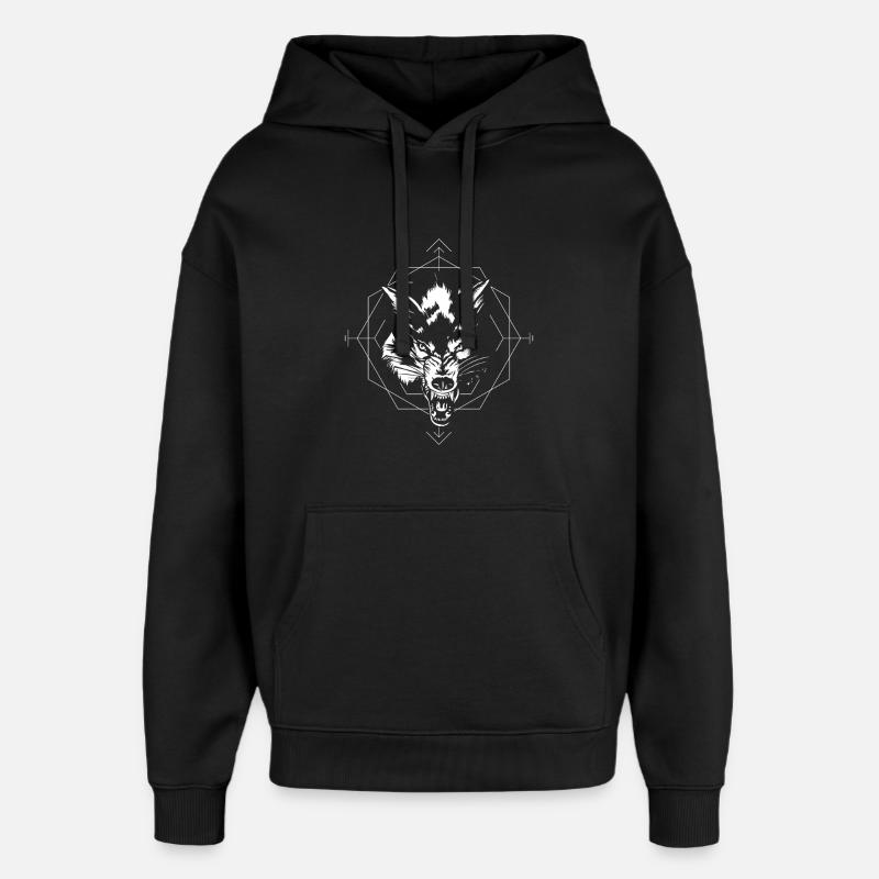 Wilder Wolf Geometrisch - Oversized Unisex Hoodie von Stanley/Stella - Schwarz