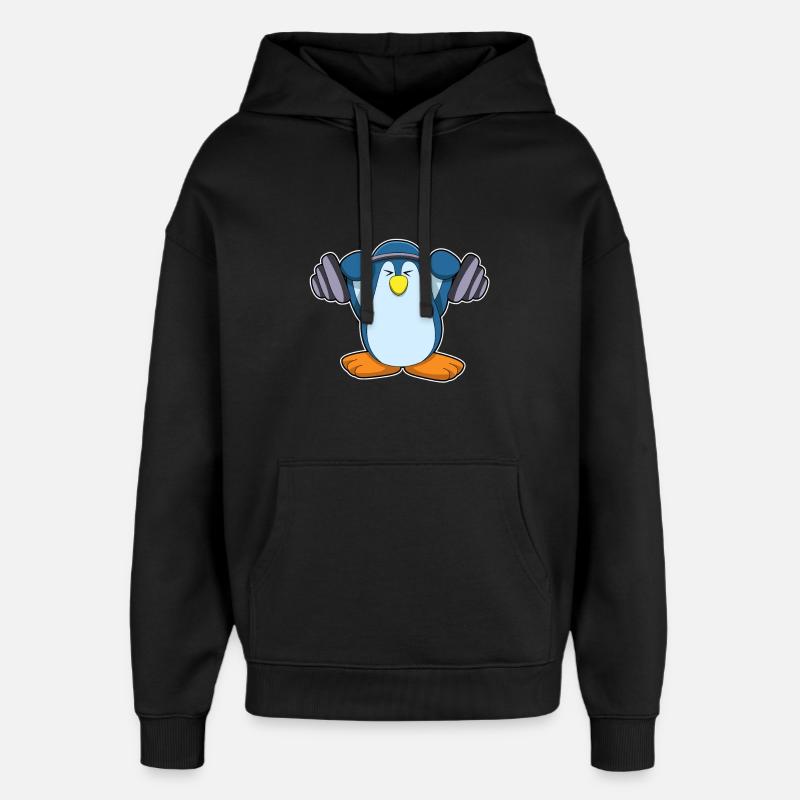 Penguin Bodybuilder Barbell Musculation - Sweat à capuche unisexe Stanley/Stella Oversized - noir