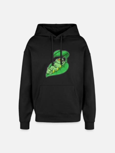 Caterpillar with leaf as parasol - Oversized Unisex Hoodie by Stanley/Stella - black