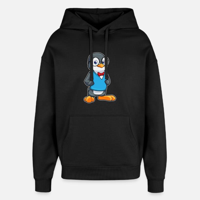 Pinguin als Nerd mit Brille - Oversized Unisex Hoodie von Stanley/Stella - Schwarz