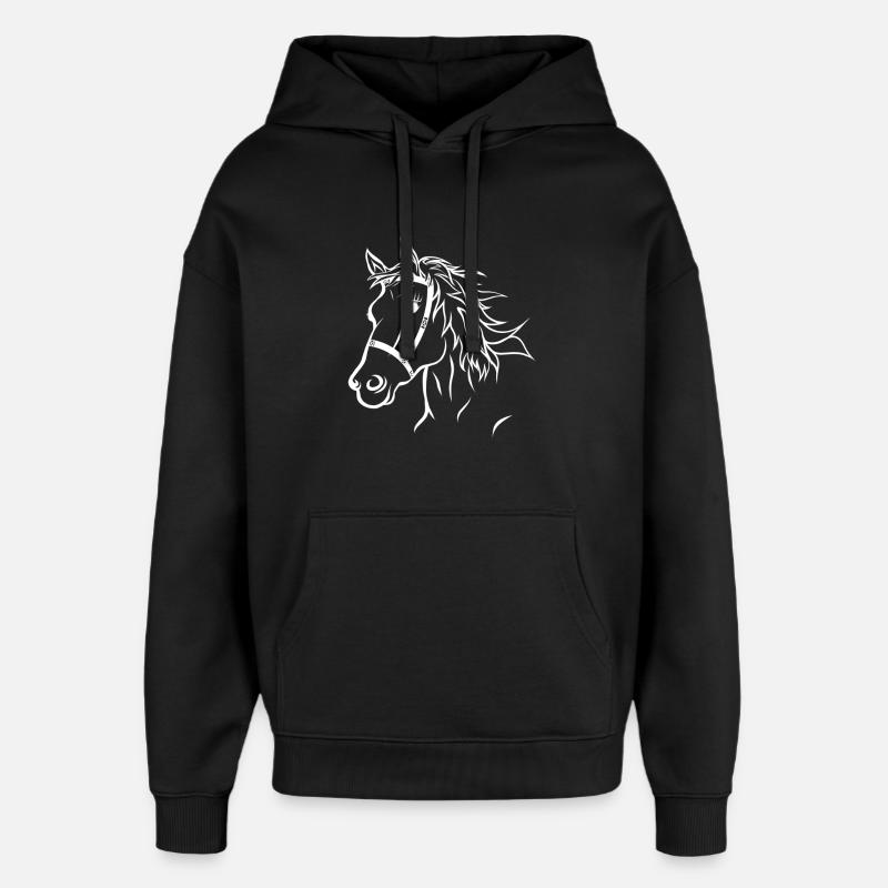 Tête de cheval illustration cheval - Sweat à capuche unisexe Stanley/Stella Oversized - noir