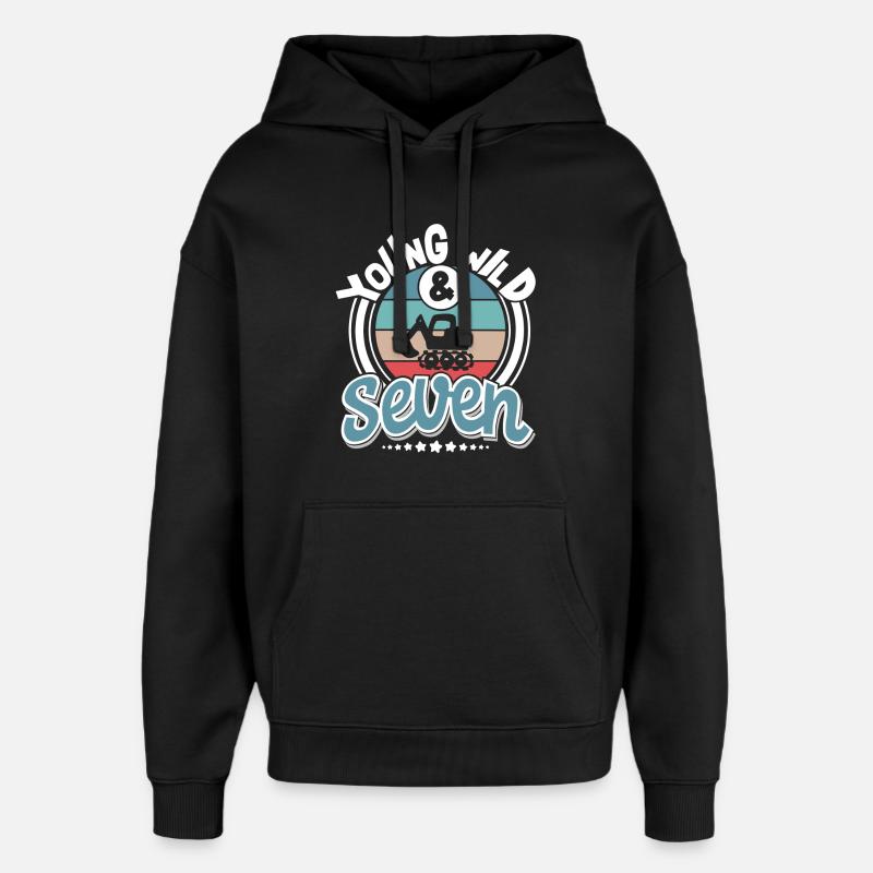Pelles 7 ans d’anniversaire d’enfant - Sweat à capuche unisexe Stanley/Stella Oversized - noir