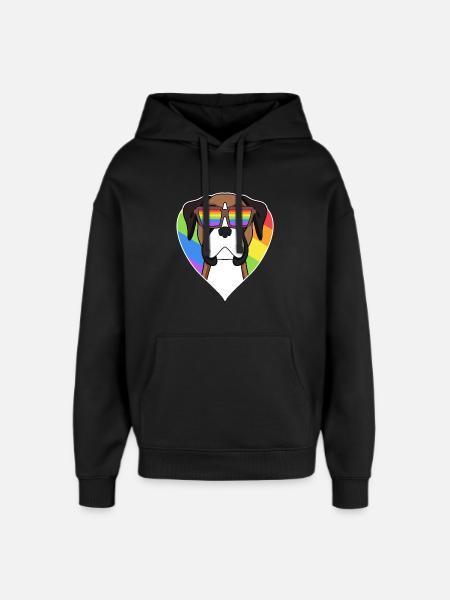 Boxer Dog Rainbow Heart - Oversized Unisex Hoodie by Stanley/Stella - black