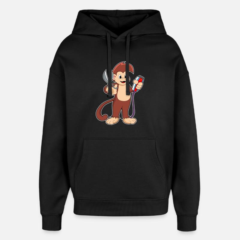 Ciseaux de coiffeur singe - Sweat à capuche unisexe Stanley/Stella Oversized - noir
