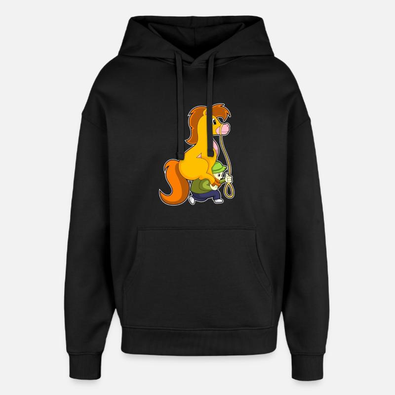 Cheval avec garçon - Sweat à capuche unisexe Stanley/Stella Oversized - noir