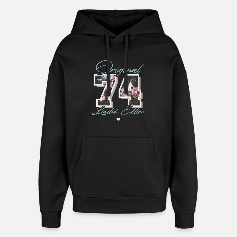 1974 Année de naissance Anniversaire Fleurs - Sweat à capuche unisexe Stanley/Stella Oversized - noir