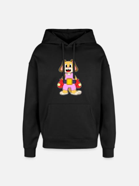 Dog Boxer Boxing Gloves Boxing - Oversized Unisex Hoodie by Stanley/Stella - black