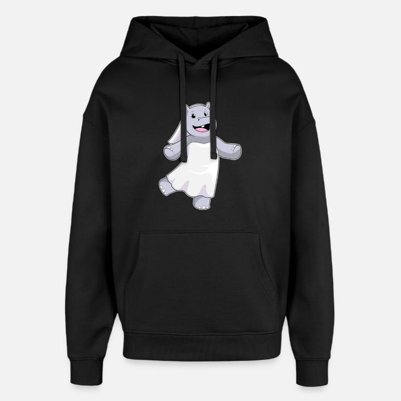 Hippopotame comme une mariée avec voile - Sweat à capuche unisexe Stanley/Stella Oversized - noir