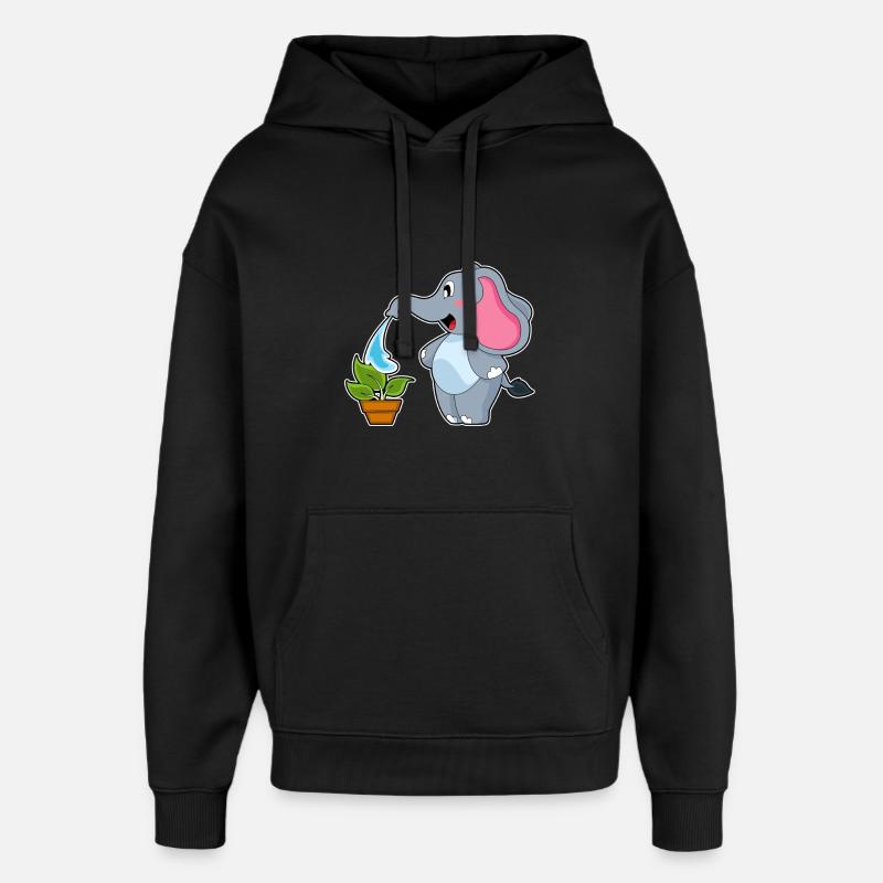 Éléphant avec plante - Sweat à capuche unisexe Stanley/Stella Oversized - noir