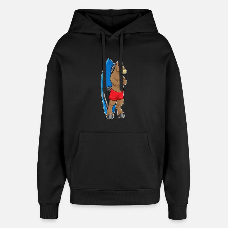 Pferd als Surfer mit Surfbrett - Oversized Unisex Hoodie von Stanley/Stella - Schwarz