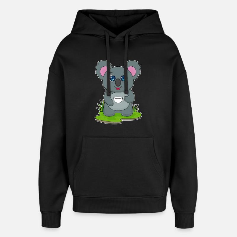Koala mit Kaffeetasse - Oversized Unisex Hoodie von Stanley/Stella - Schwarz