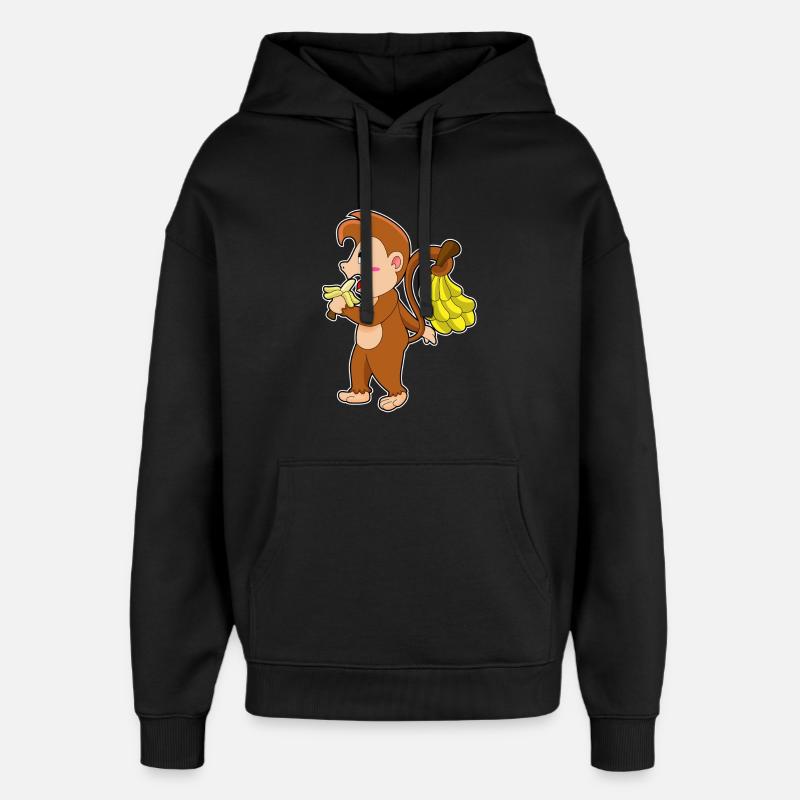 Singe aux bananes - Sweat à capuche unisexe Stanley/Stella Oversized - noir