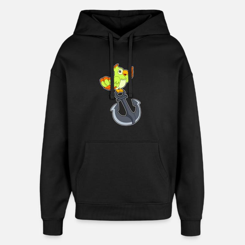Perroquet avec ancre - Sweat à capuche unisexe Stanley/Stella Oversized - noir