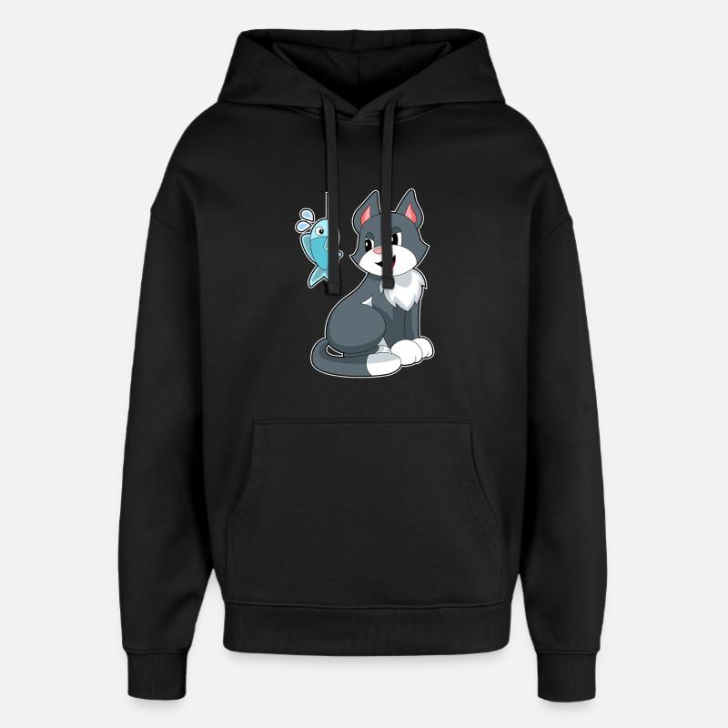 Poisson-appât chat - Sweat à capuche unisexe Stanley/Stella Oversized - noir