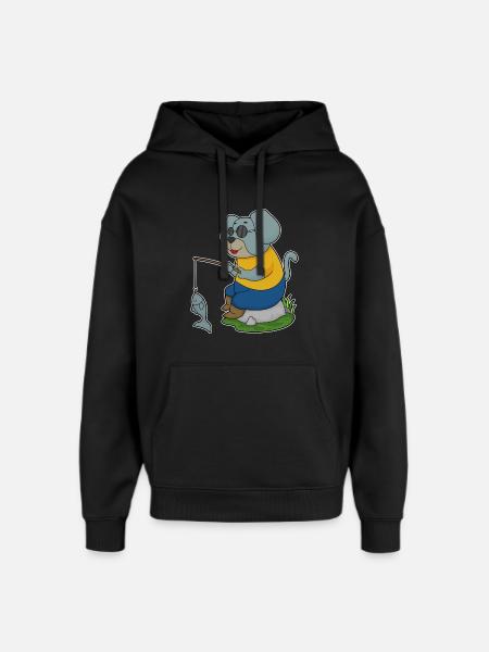 Dog Angler Fish Fishing - Oversized Unisex Hoodie by Stanley/Stella - black