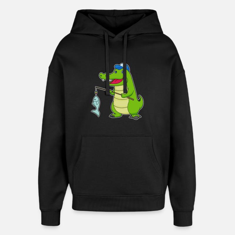 Crocodile Fishing Angler Angel - Sweat à capuche unisexe Stanley/Stella Oversized - noir