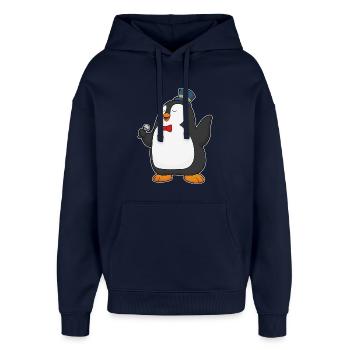 Chant du micro Penguin Singer - Sweat à capuche unisexe Stanley/Stella Oversized - marine - Devant - AI Model Female 172 light (172cm) & AI Model Male 185 light (185cm)