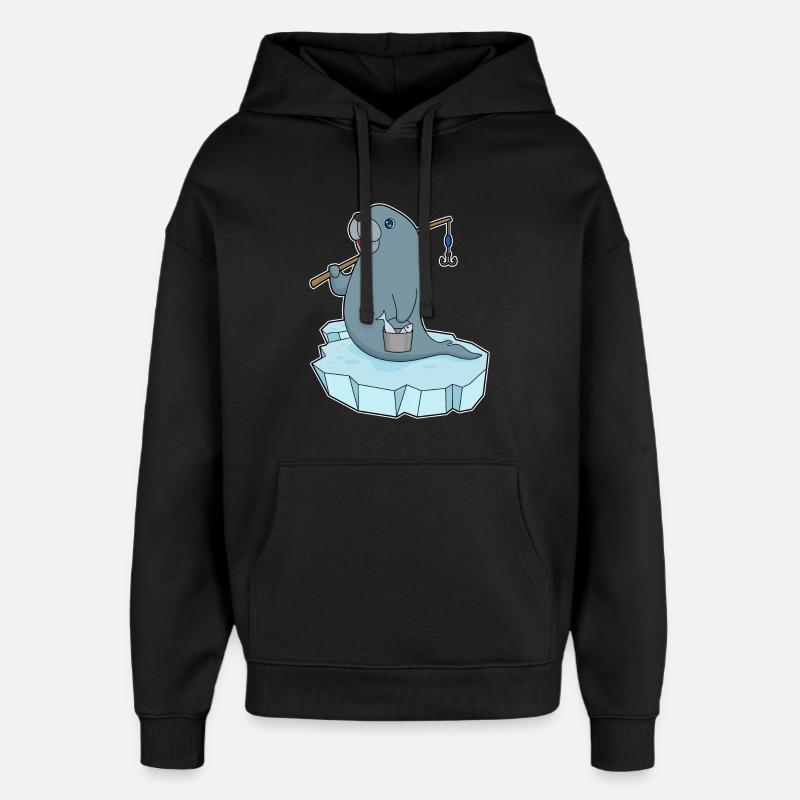Phoque pêcheur Ange - Sweat à capuche unisexe Stanley/Stella Oversized - noir