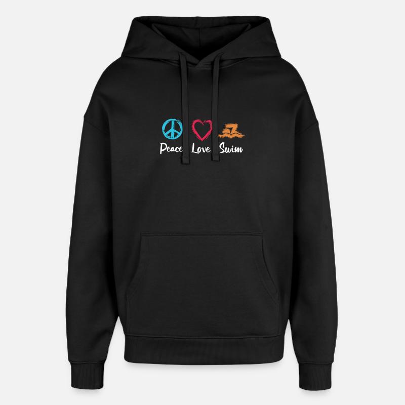 Peace Love Natation - Sweat à capuche unisexe Stanley/Stella Oversized - noir