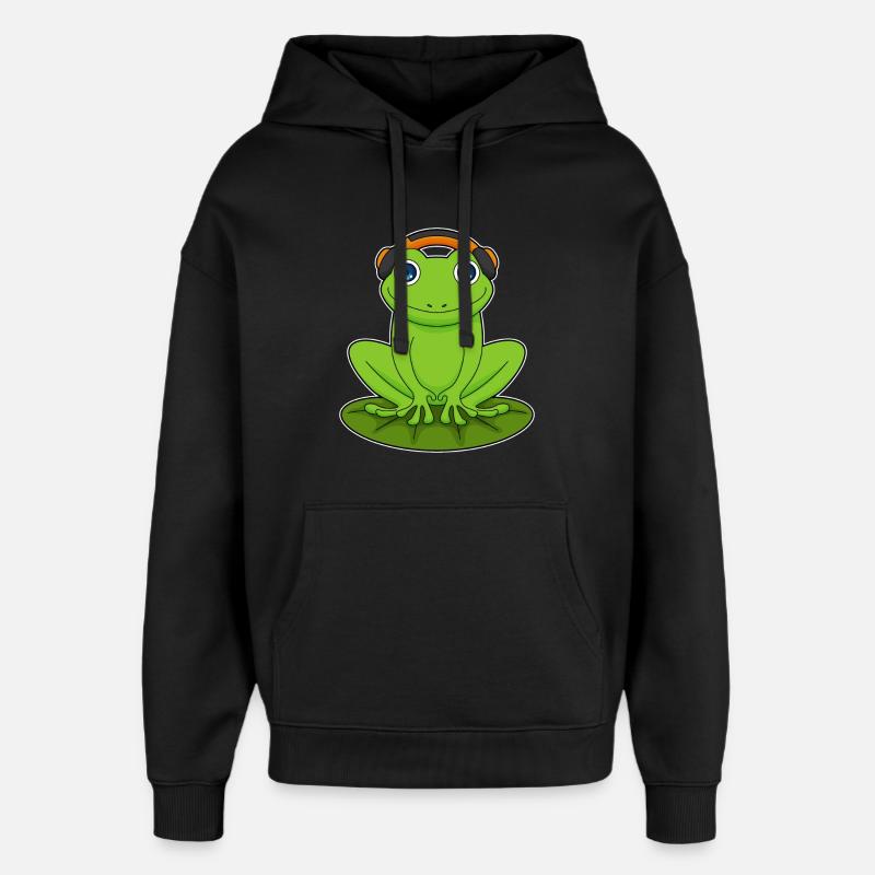 Frog Headphone Musique - Sweat à capuche unisexe Stanley/Stella Oversized - noir