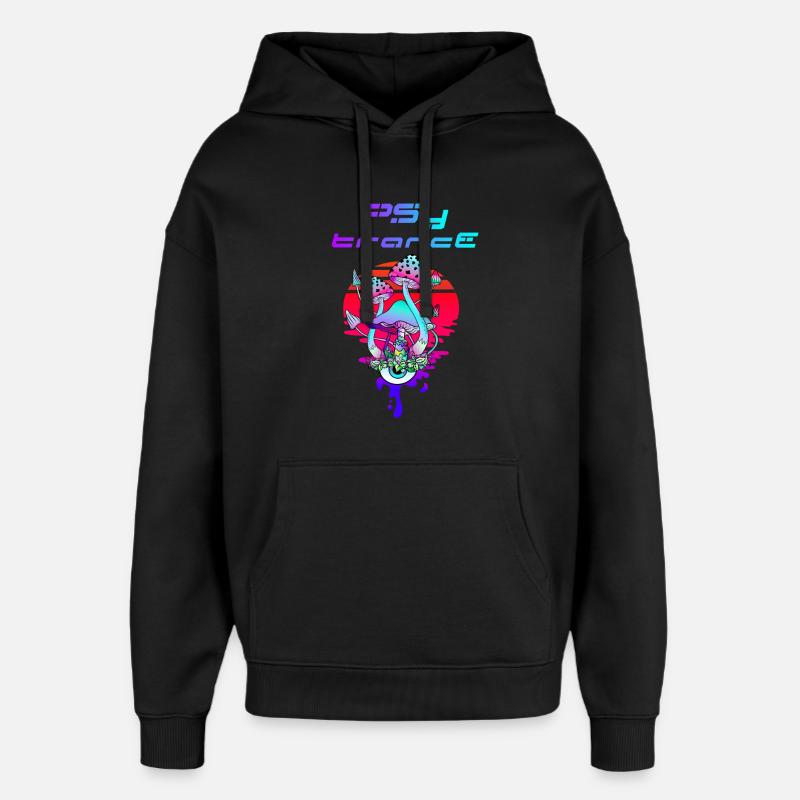 Psytrance Psychedelic Mushroom Sunset - Oversized Unisex Hoodie by Stanley/Stella - black