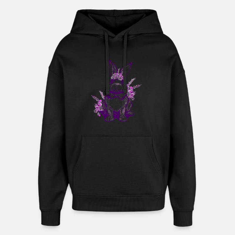 Fleurs Lapin de Pâques Violet Violet - Sweat à capuche unisexe Stanley/Stella Oversized - noir