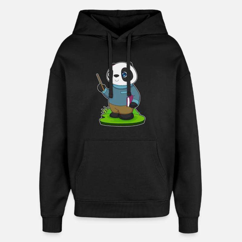 Panda Teacher Pointer School - Oversized Unisex Hoodie by Stanley/Stella - black