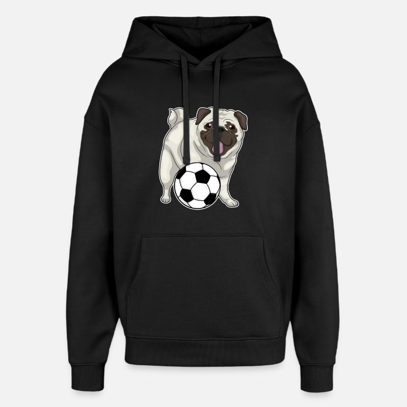 Pug Soccer Player Soccer - Sweat à capuche unisexe Stanley/Stella Oversized - noir