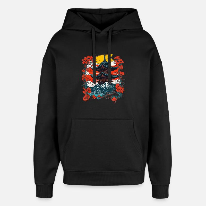 Paysage de temple japonais traditionnel - Sweat à capuche unisexe Stanley/Stella Oversized - noir
