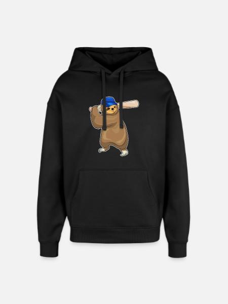 Sloth Baseball Baseball Bats - Oversized Unisex Hoodie by Stanley/Stella - black