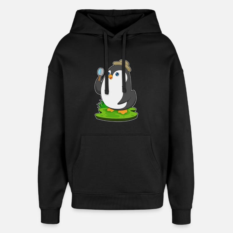 Pingouin Détective Magnifier - Sweat à capuche unisexe Stanley/Stella Oversized - noir