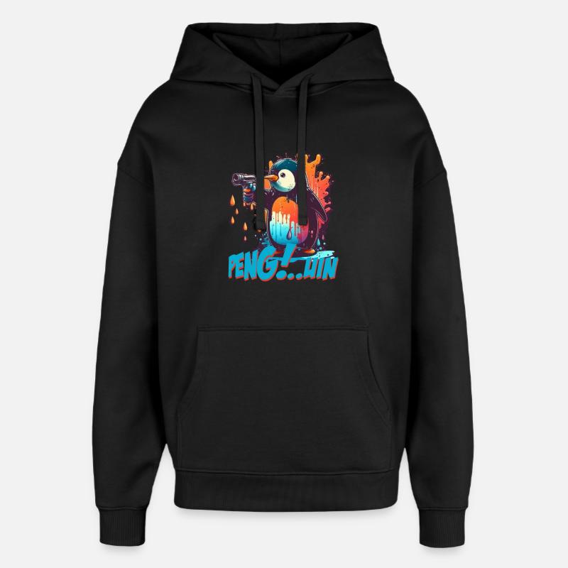 Stylo.. Guin Penguin avec pistolet - Sweat à capuche unisexe Stanley/Stella Oversized - noir
