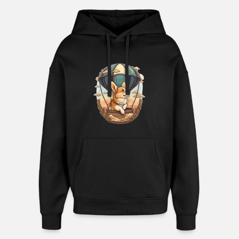 Chien de rêve en montgolfière - Sweat à capuche unisexe Stanley/Stella Oversized - noir