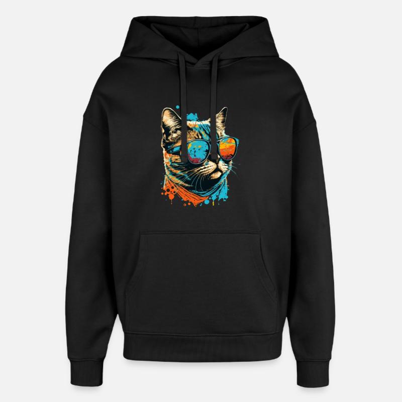 Chat avec des lunettes de soleil - Sweat à capuche unisexe Stanley/Stella Oversized - noir