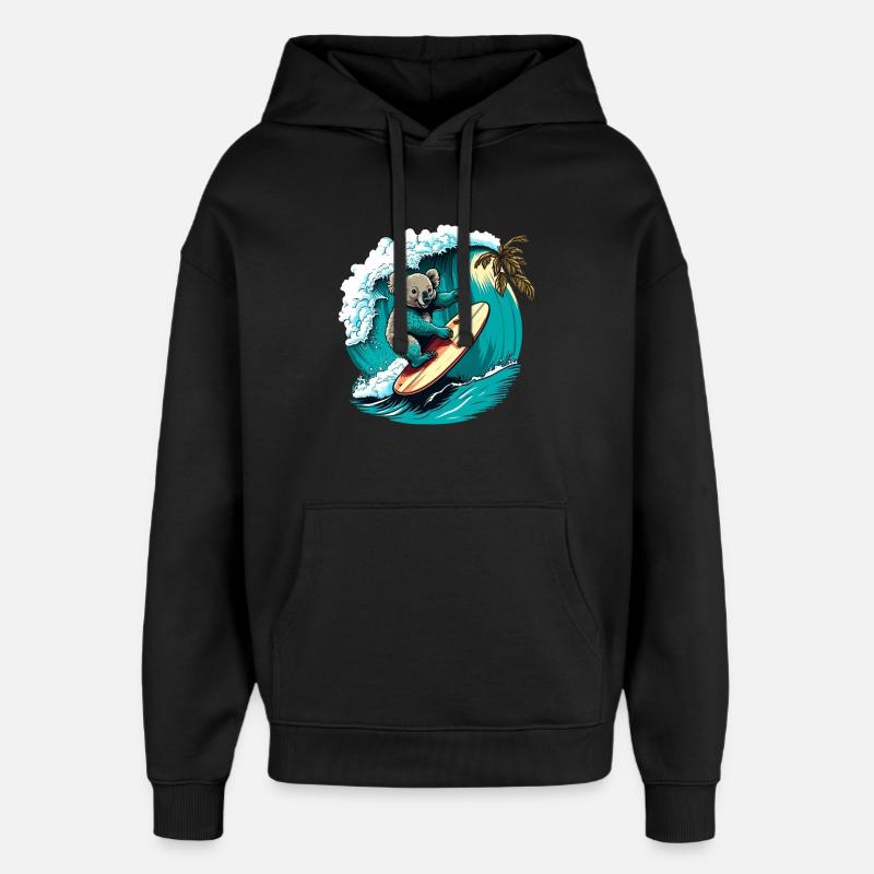 Koala has fun surfing - Oversized Unisex Hoodie by Stanley/Stella - black