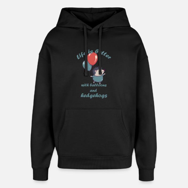 Petit hérisson avec ballons et lettrage - Sweat à capuche unisexe Stanley/Stella Oversized - noir