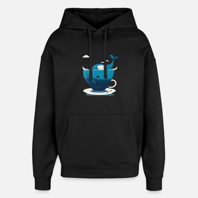 Wal in Teetasse - Oversized Unisex Hoodie von Stanley/Stella - Schwarz