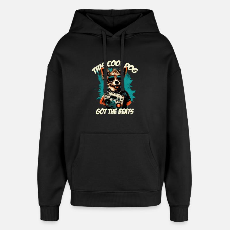 Chien avec boombox et lettrage - Sweat à capuche unisexe Stanley/Stella Oversized - noir