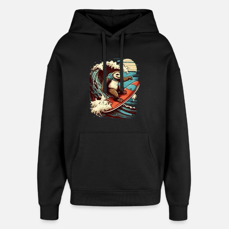 Cool sloth surfing in the moonlight - Oversized Unisex Hoodie by Stanley/Stella - black