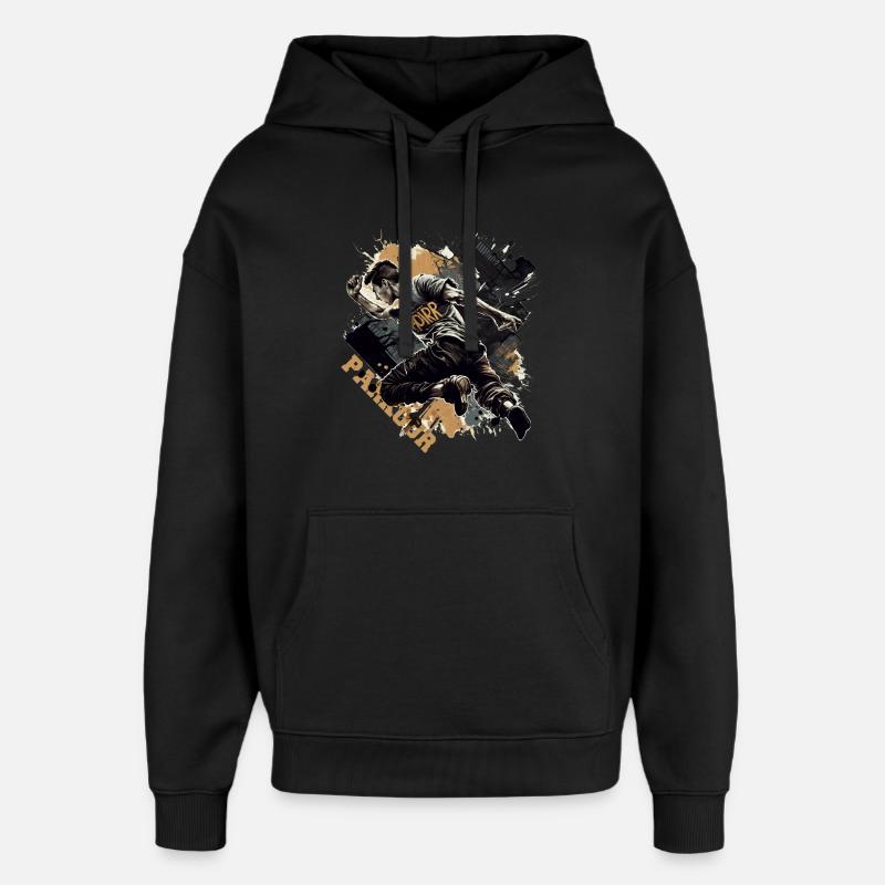 Coureurs de parkour avec lettrage - Sweat à capuche unisexe Stanley/Stella Oversized - noir
